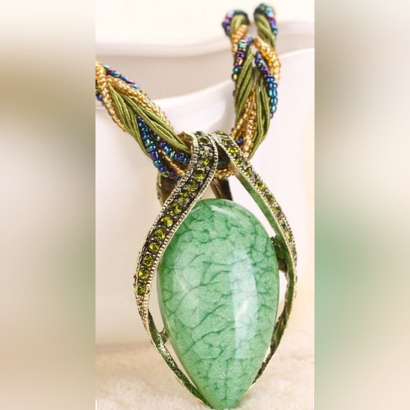 Jewelry - Bohemian Oval Stone Braided Pendant Necklace